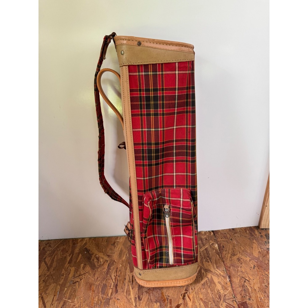 Vintage Rawlings Golf Club Bag Red Tartan Plaid Sunday Pencil Bag 29" Retro Flaw